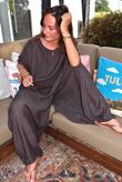 Tasha Damask Cap Sleeve Button Top Chocolate